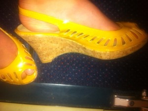 high heel yellow wedges