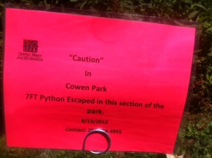 cowen park python sign